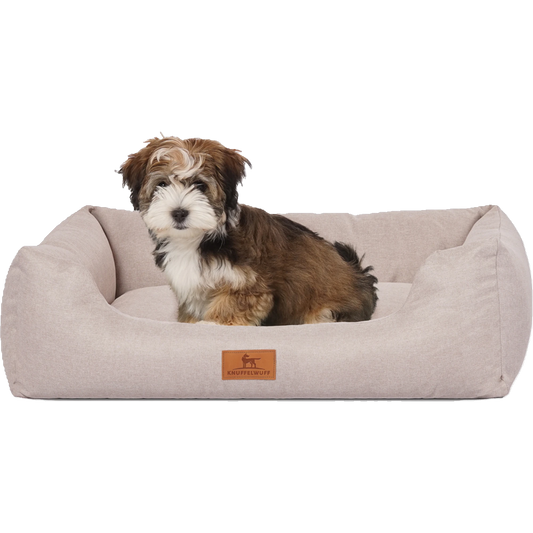 Knuffelwuff Hundebett Emma aus Velours mit feinem Handwebcharakter in Pastellfarben