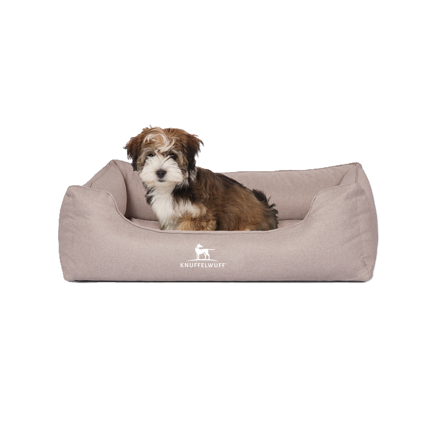 Knuffelwuff Orthopädisches Hundebett Luisa aus Velours mit feinem Handwebcharakter – Sunshine Edition