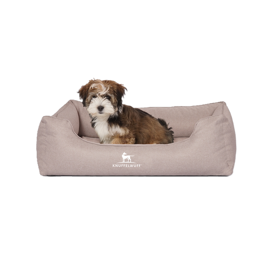 Knuffelwuff Orthopädisches Hundebett Luisa aus Velours mit feinem Handwebcharakter – Sunshine Edition