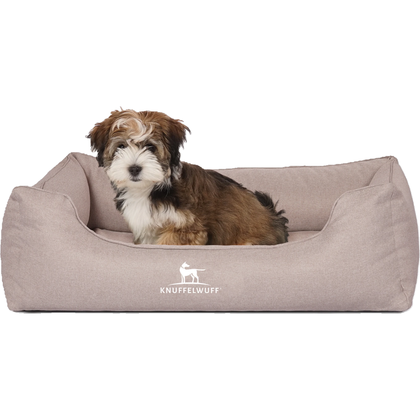 Knuffelwuff Orthopädisches Hundebett Luisa aus Velours mit feinem Handwebcharakter – Sunshine Edition