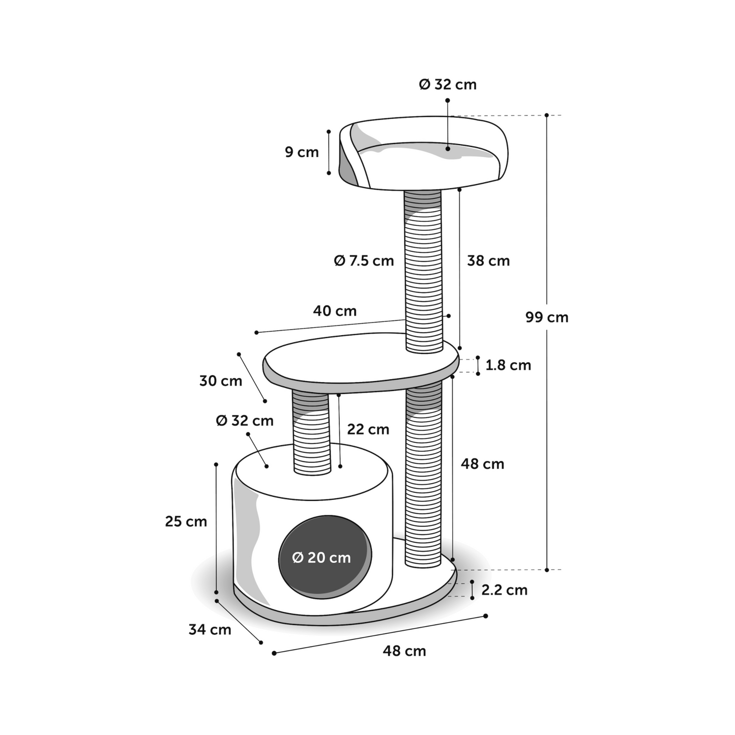 Kratzbaum Echo – Komfort & Kratzspaß auf 99 cm Höhe