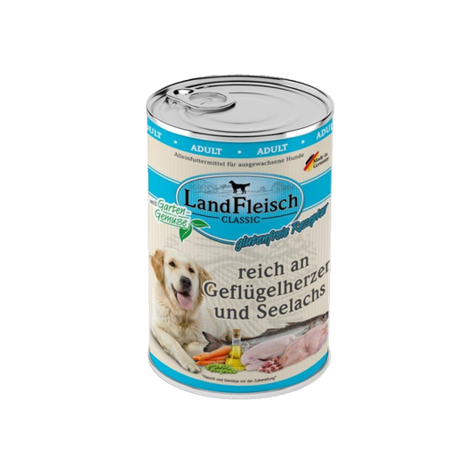 LandFleisch Dog Classic – Geflügelherzen & Seelachs mit Gartengemüse
