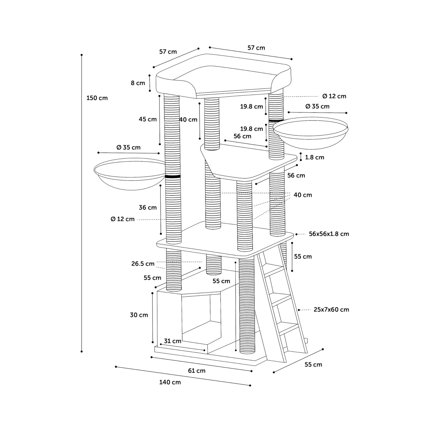 Luxus Eck-Kratzbaum Babel – Platzsparendes Design mit viel Spielspaß