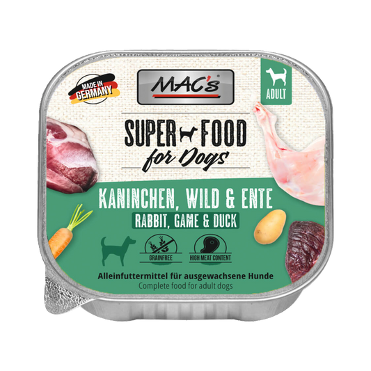 Mac’s Dog Rind, Kaninchen & Wild mit Ente – Vielfleisch-Rezeptur für anspruchsvolle Genießer