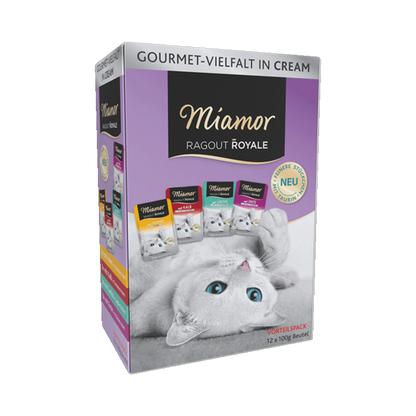Miamor Ragout Royale in Cream – Multibox Adult Lachs, Kalb, Ente & Huhn (12 x 100g)