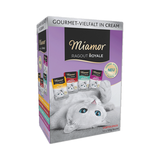 Miamor Ragout Royale in Cream – Multibox Adult Lachs, Kalb, Ente & Huhn (12 x 100g)