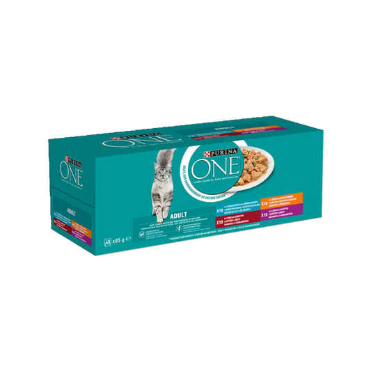 De Hun’nenhoff | PURINA ONE Adult Mixpaket 40 x 85 g – Abwechslungsreicher Genuss für ausgewachsene Katzen