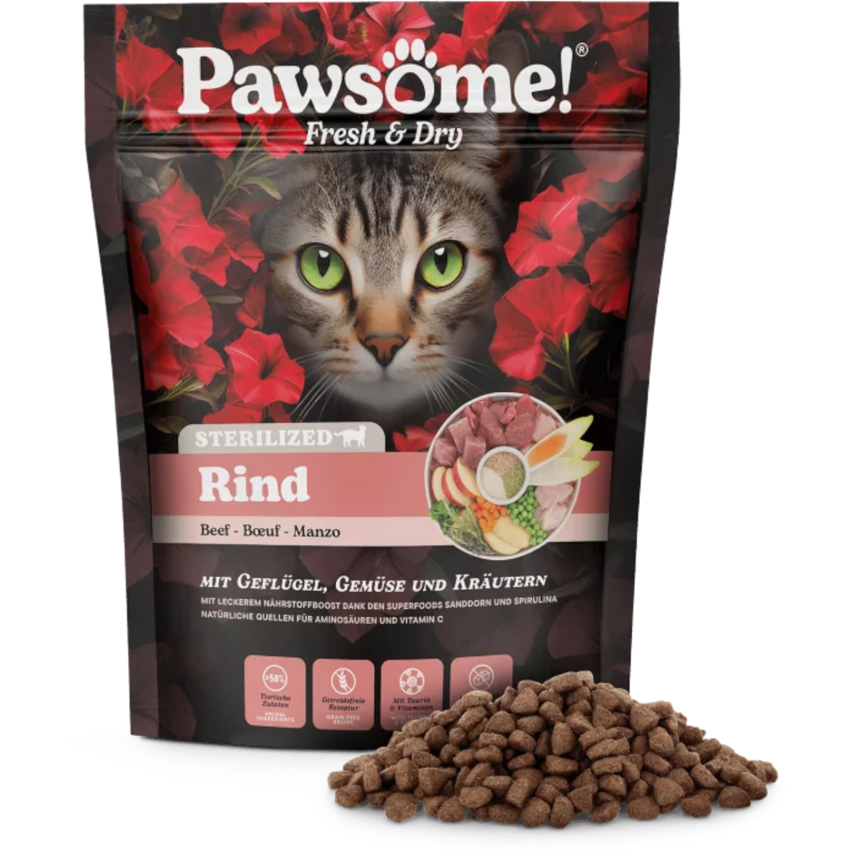 Pawsome Cat - Fresh & Dry mit Sterilisiertem Rind