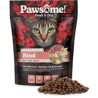 Pawsome Cat - Fresh & Dry mit Sterilisiertem Rind