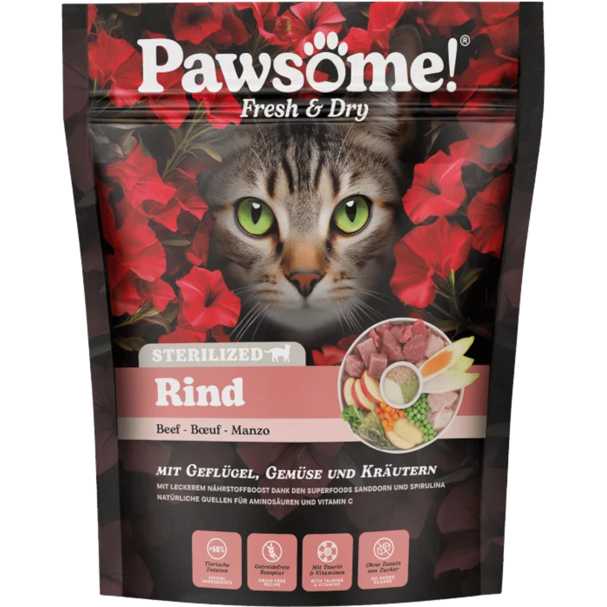 Pawsome Cat - Fresh & Dry mit Sterilisiertem Rind