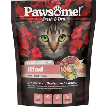 Pawsome Cat - Fresh & Dry mit Sterilisiertem Rind
