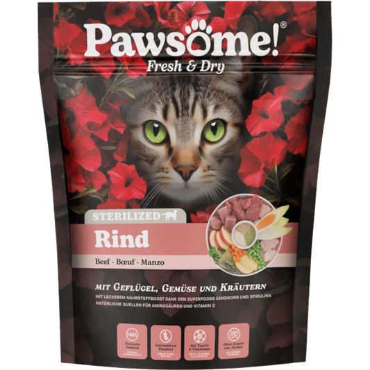 Pawsome Cat - Fresh & Dry mit Sterilisiertem Rind