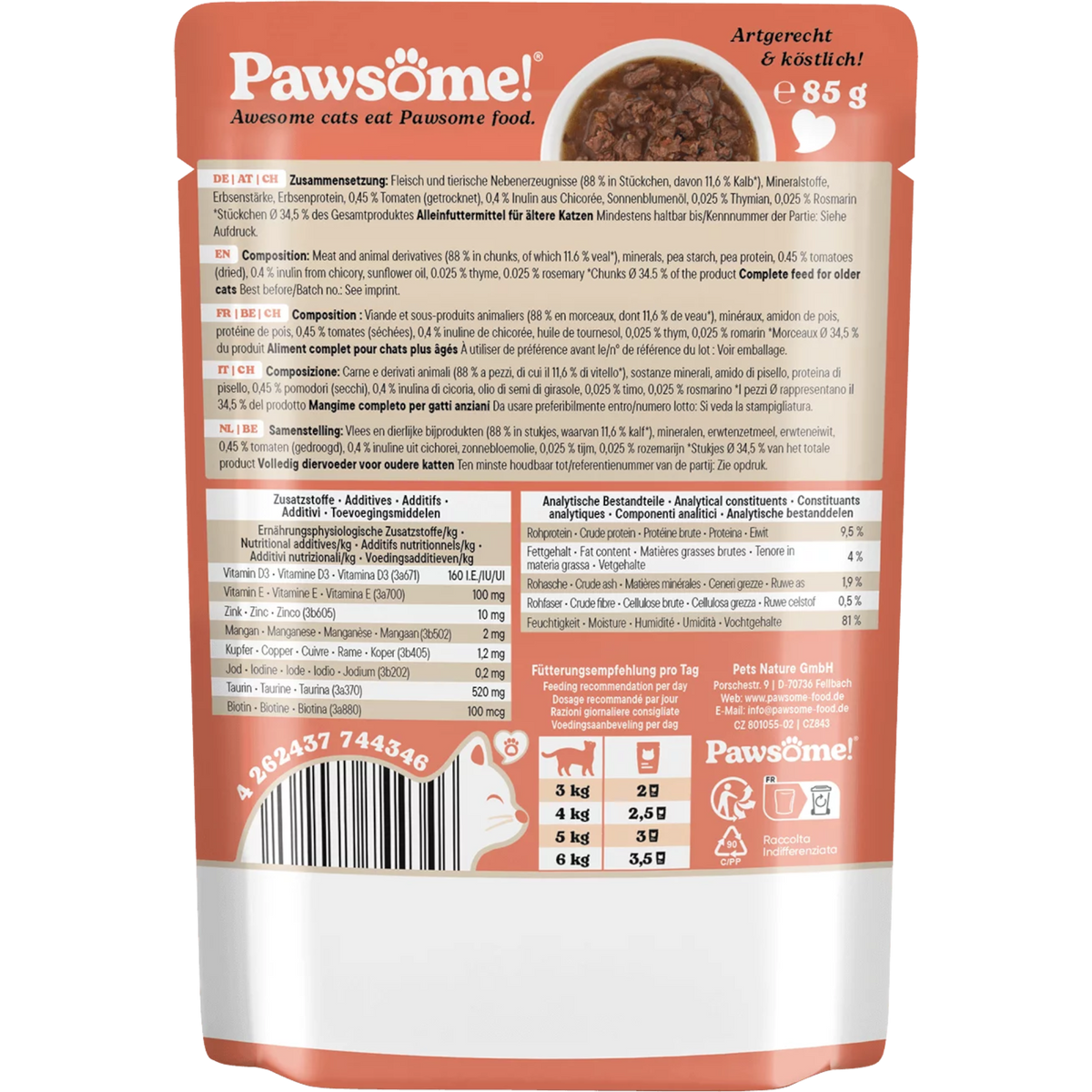 Pawsome Cat - Frischebeutel Senior mit Kalb
