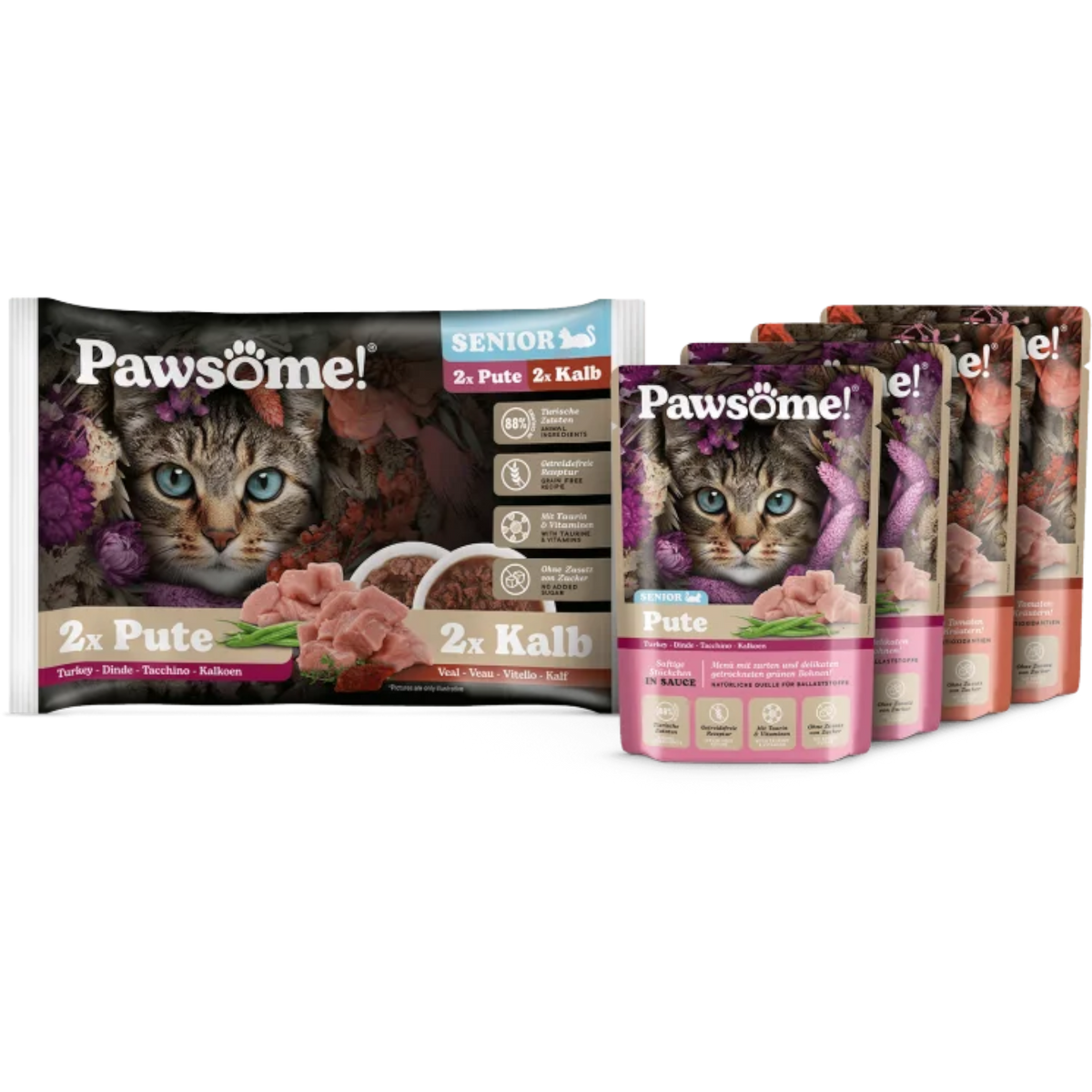 Pawsome Cat - Multipack Senior mit Kalb & Pute