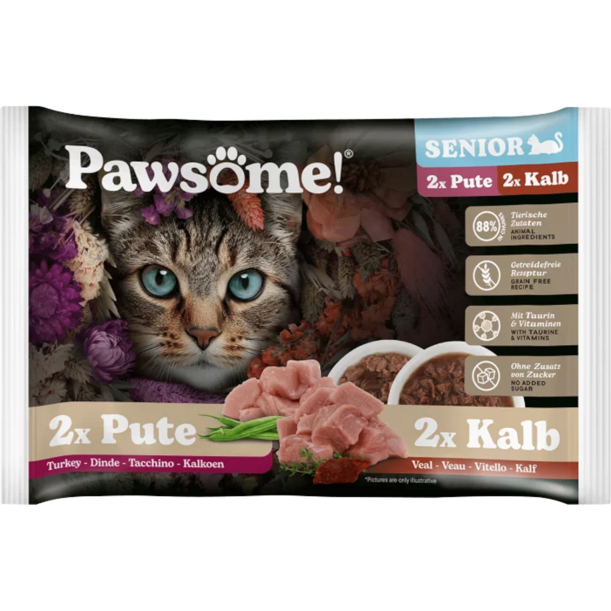 Pawsome Cat - Multipack Senior mit Kalb & Pute