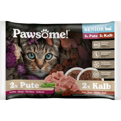 Pawsome Cat - Multipack Senior mit Kalb & Pute
