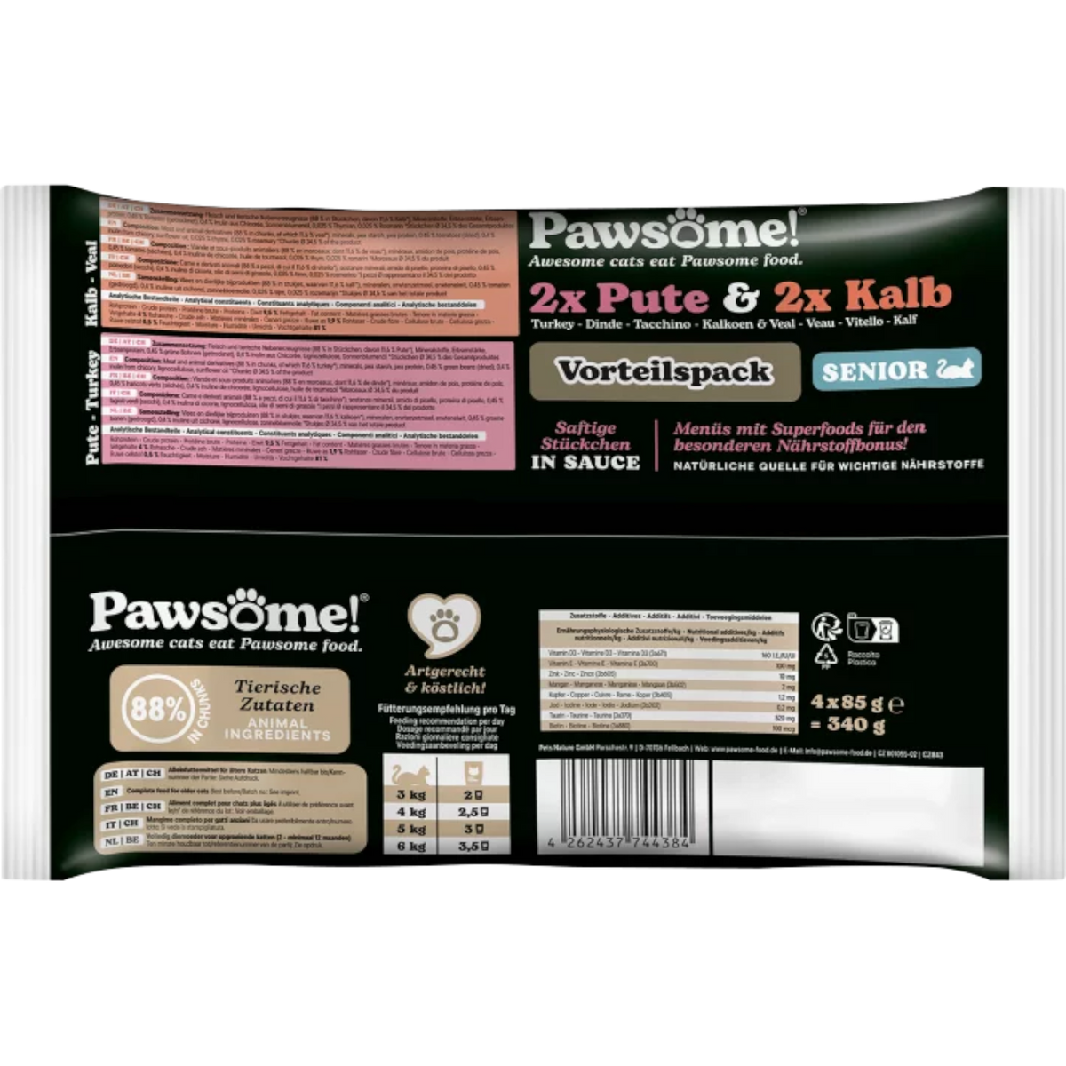 Pawsome Cat - Multipack Senior mit Kalb & Pute