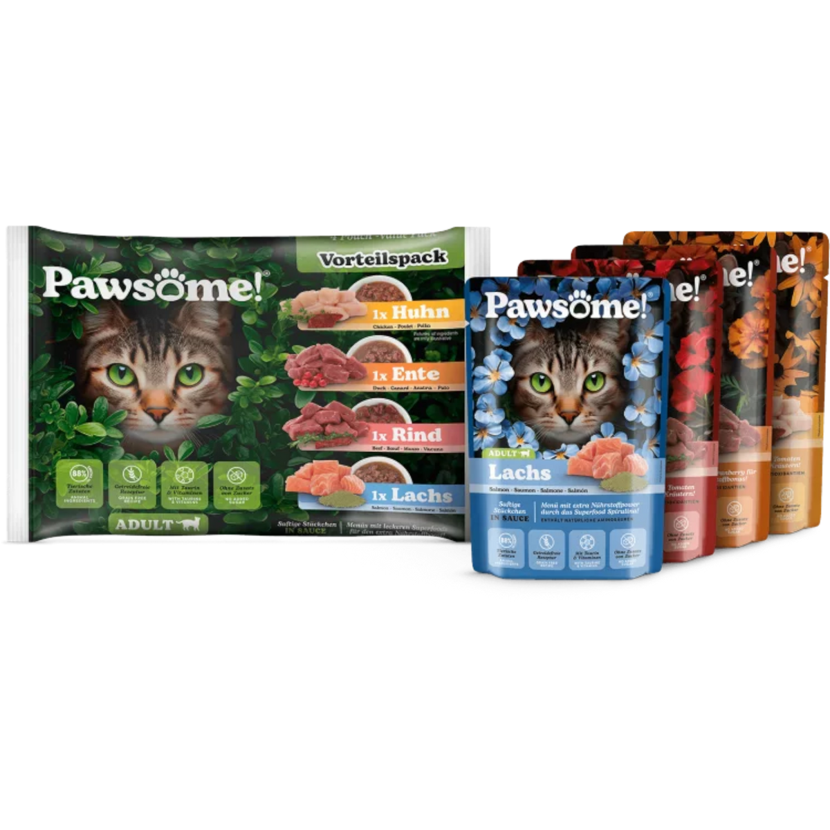 Pawsome Cat - Multipack mit Huhn, Ente, Rind & Lachs