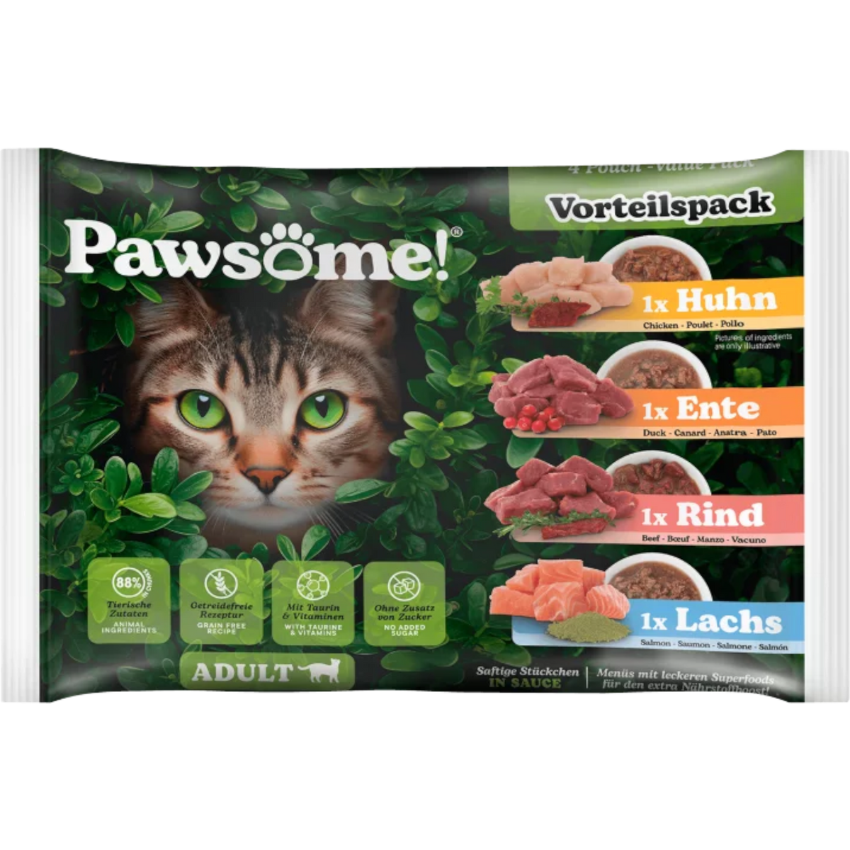 Pawsome Cat - Multipack mit Huhn, Ente, Rind & Lachs