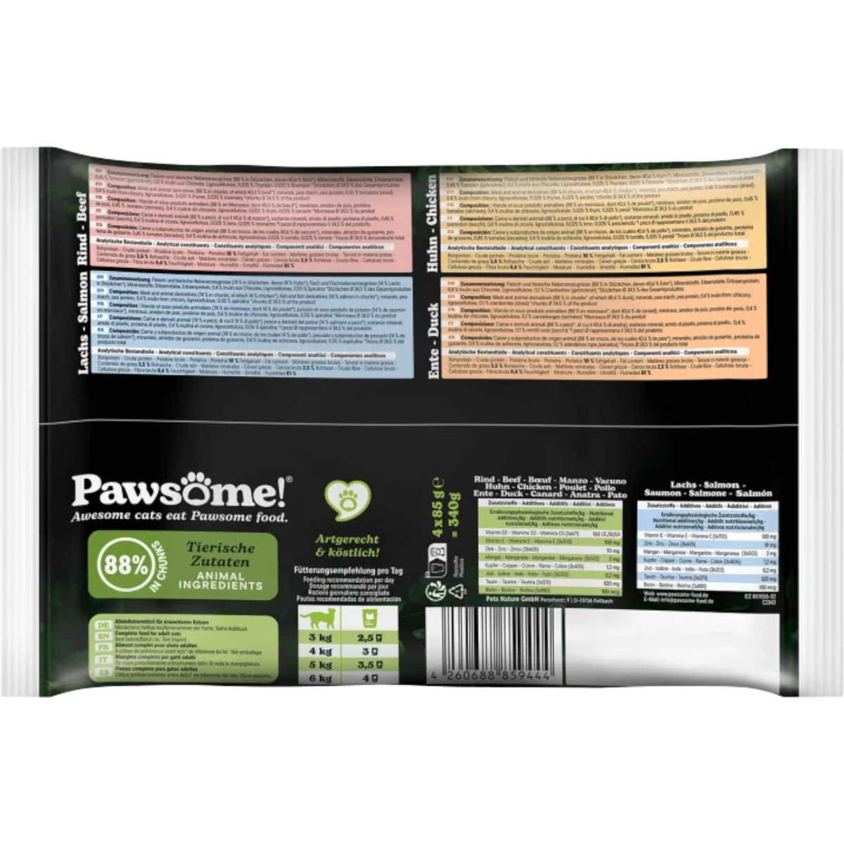 Pawsome Cat - Multipack mit Huhn, Ente, Rind & Lachs