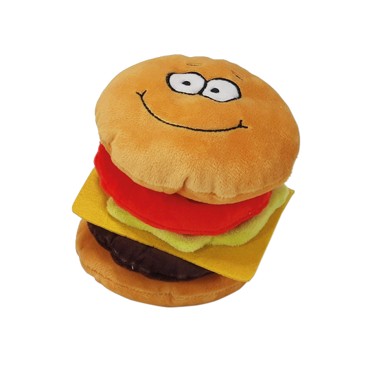 Plüschspielzeug „Happy Food“ Cheeseburger – Interaktiver Spielspaß mit Gummizug