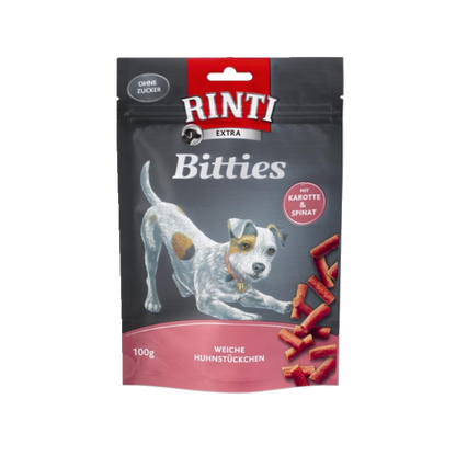Rinti Bitties Karotte & Spinat – Belohnungshäppchen mit frischem Huhn & Gemüse