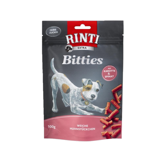Rinti Bitties Karotte & Spinat – Belohnungshäppchen mit frischem Huhn & Gemüse