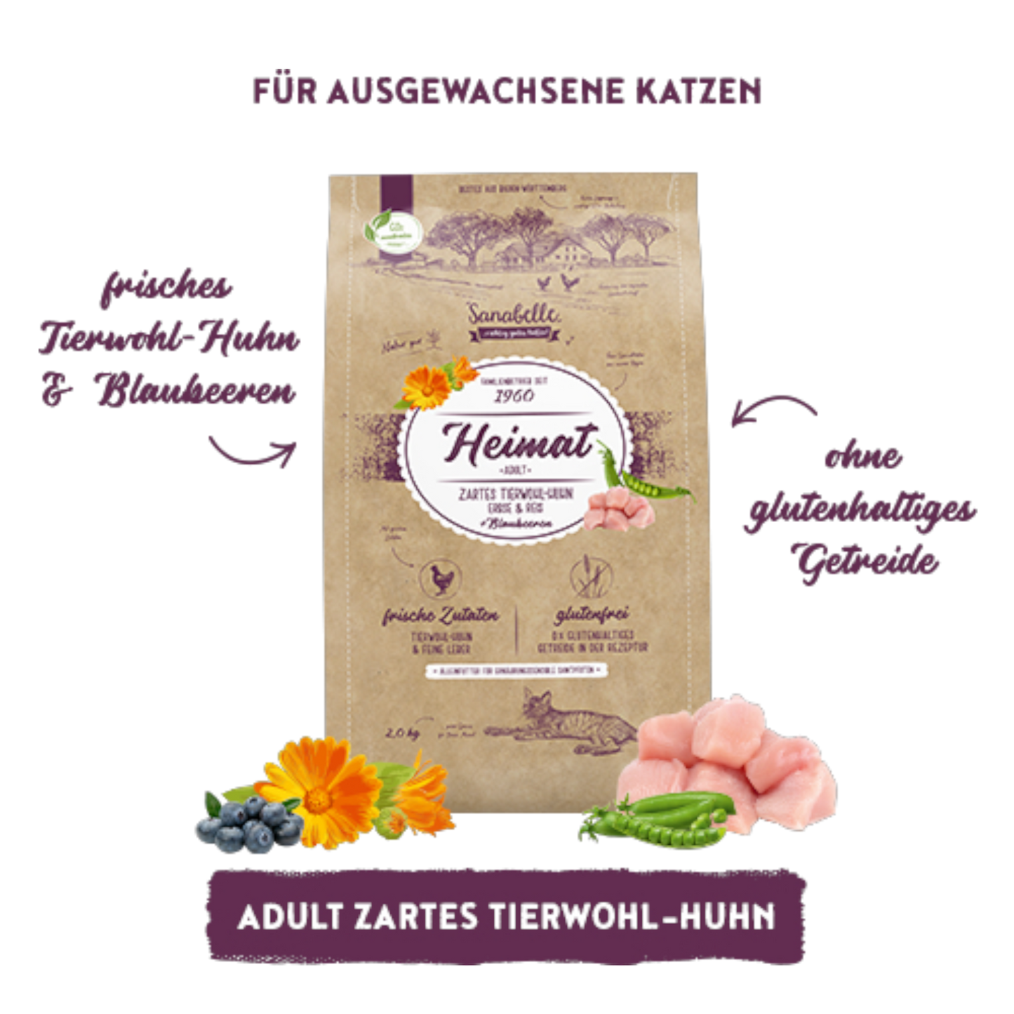 Sanabelle Heimat - Adult Premium-Katzennahrung mit Tierwohl-Huhn