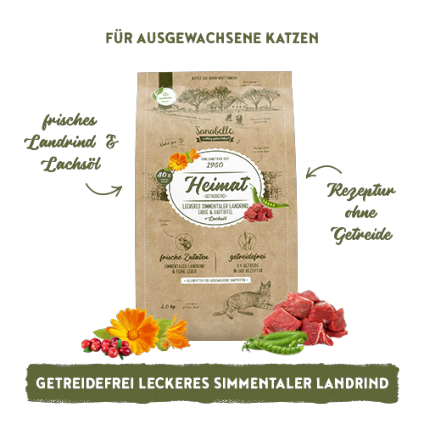 Sanabelle Heimat - Getreidefrei Premium-Katzennahrung mit Simmentaler Landrind