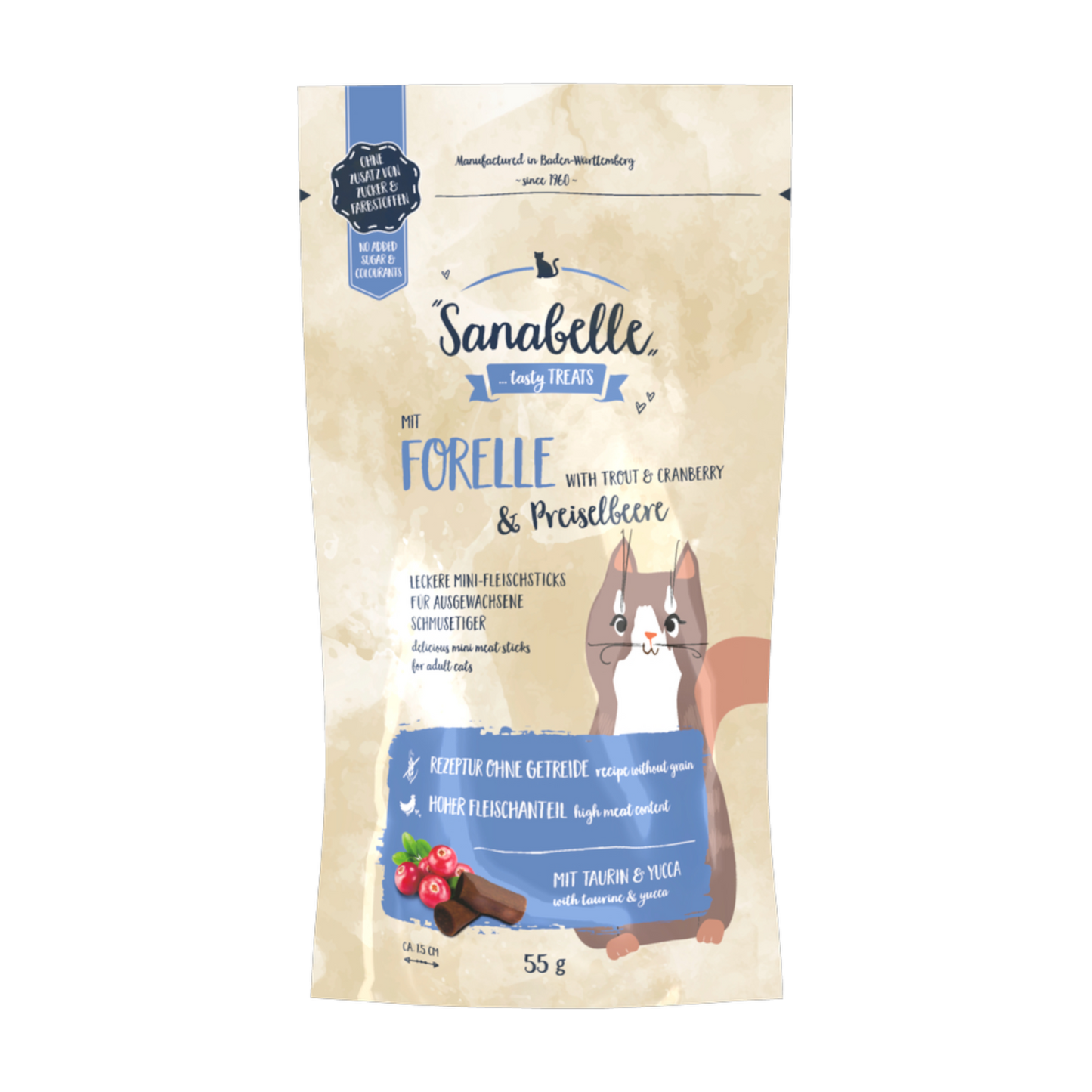 Sanabelle SOFT-STICKS Forelle & Preiselbeere – zarte Genussmomente für anspruchsvolle Katzen