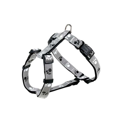 Trixie Geschirr Silver Reflect - Reflektierendes Nylon-Geschirr mit Pfotenmotiv