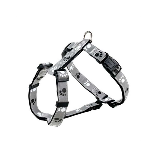 Trixie Geschirr Silver Reflect - Reflektierendes Nylon-Geschirr mit Pfotenmotiv