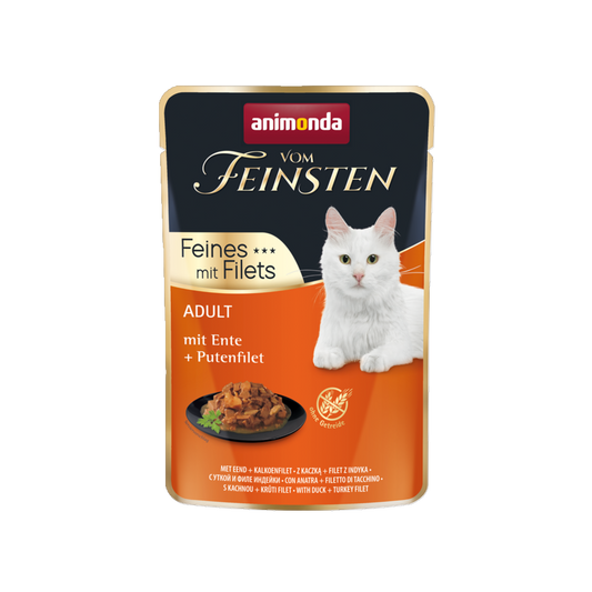 De Hun’nenhoff | Vom Feinsten Adult Feines mit Filets – Ente & Putenfilet – Delikates Nassfutter für feine Katzengaumen