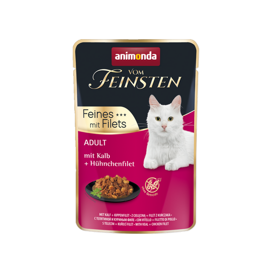 De Hun’nenhoff | Vom Feinsten Adult Feines mit Filets – Kalb & Hühnchenfilet – Zartes Ragout für anspruchsvolle Katzen