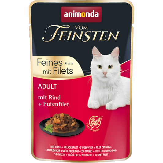 Vom Feinsten Adult Feines mit Filets – Rind & Putenfilet – Delikates Katzenfutter für Genießer