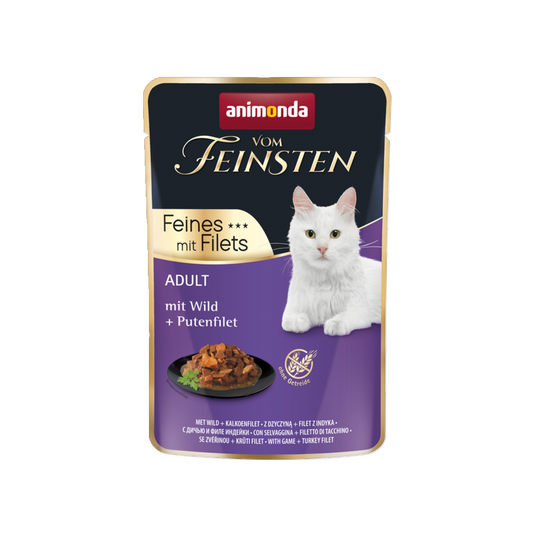 De Hun’nenhoff | Vom Feinsten Adult Feines mit Filets – Wild & Putenfilet – Edles Nassfutter für anspruchsvolle Katzen