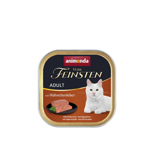 Vom Feinsten Adult Pastete mit Hühnchenleber Premium-Nassfutter. Klare Rezeptur. Maximale Akzeptanz.