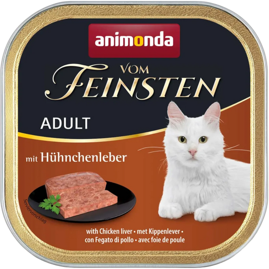 Vom Feinsten Adult Pastete mit Hühnchenleber Premium-Nassfutter. Klare Rezeptur. Maximale Akzeptanz.