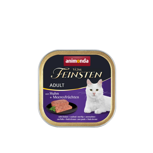 Vom Feinsten Adult Pastete mit Huhn + Meeresfrüchten Premium-Genuss für anspruchsvolle Stubentiger.
