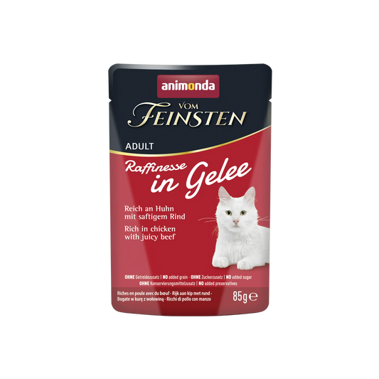 Vom Feinsten Adult Raffinesse in Gelee – reich an Huhn mit Rind Für Katzen, die kulinarische Exzellenz erwarten.