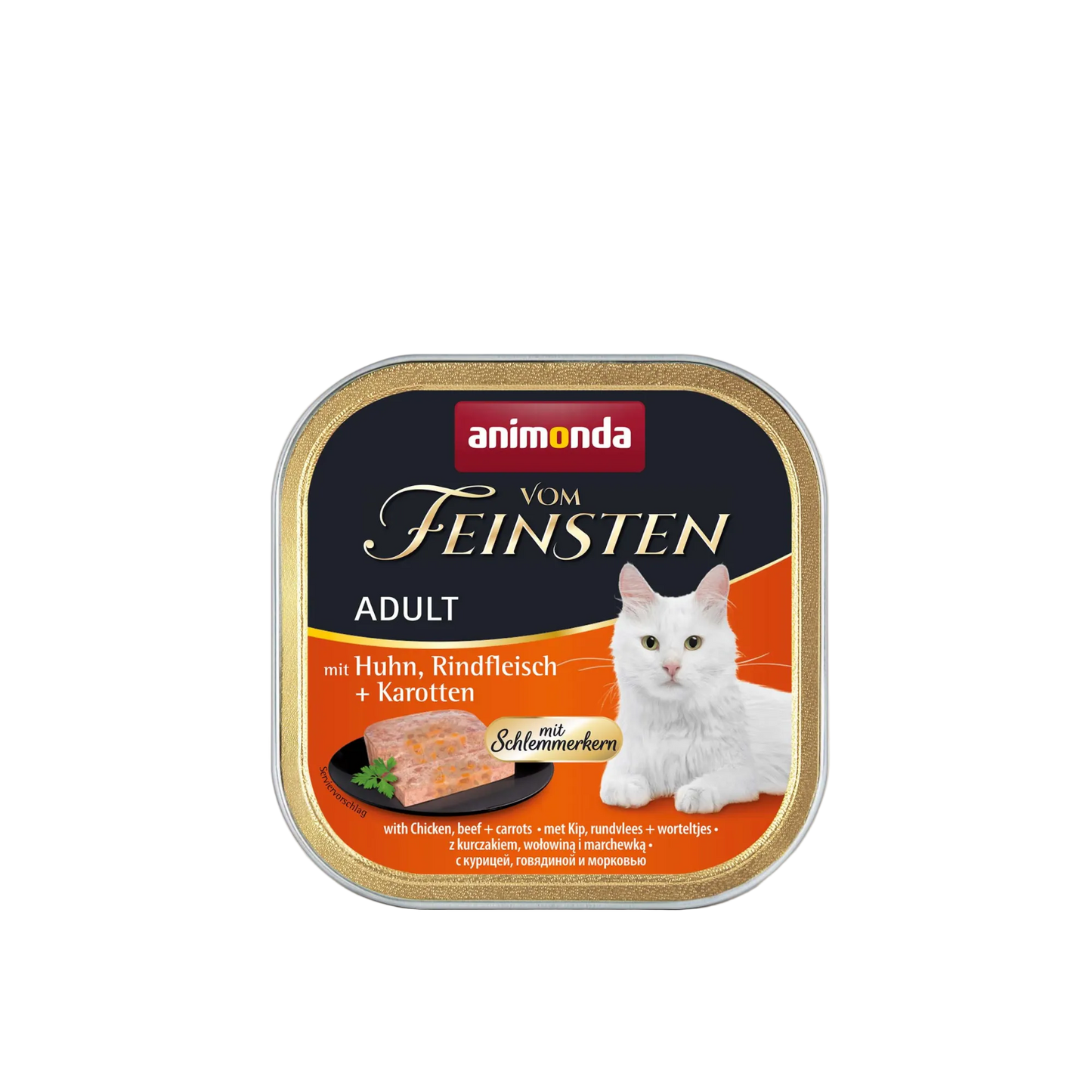 Vom Feinsten Adult Schlemmerkern – Huhn, Rindfleisch + Karotten Premium-Pastete mit Überraschungseffekt.