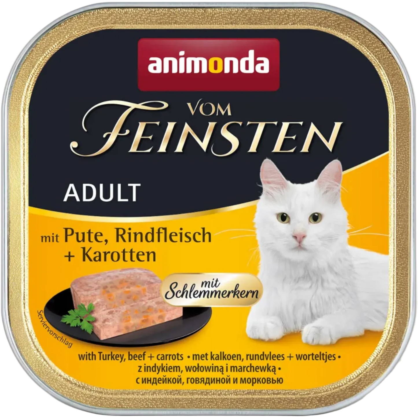 Vom Feinsten Adult Schlemmerkern – Pute, Rindfleisch + Karotten Premium-Pastete mit Genusskern. Hohe Akzeptanz.