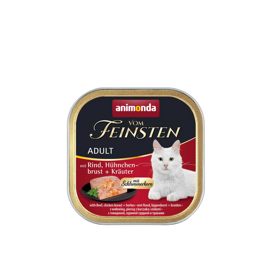 Vom Feinsten Adult Schlemmerkern – Rind, Hühnchenbrust + Kräuter Premium-Feuchtfutter mit Genusskern.