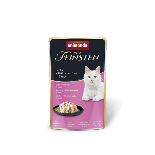 Vom Feinsten Adult in Sauce – Lachs & Hühnchenfilet Edle Filetstreifen. Feine Sauce. Maximale Akzeptanz.