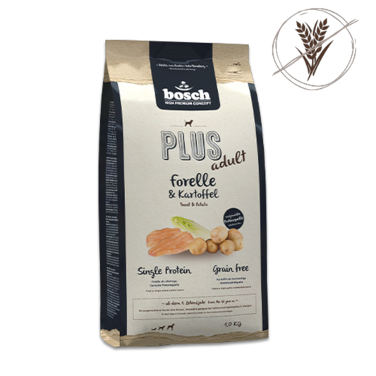 bosch Adult Forelle & Kartoffel  Single Animal Protein – getreidefreie Vollnahrung für ausgewachsene Hunde