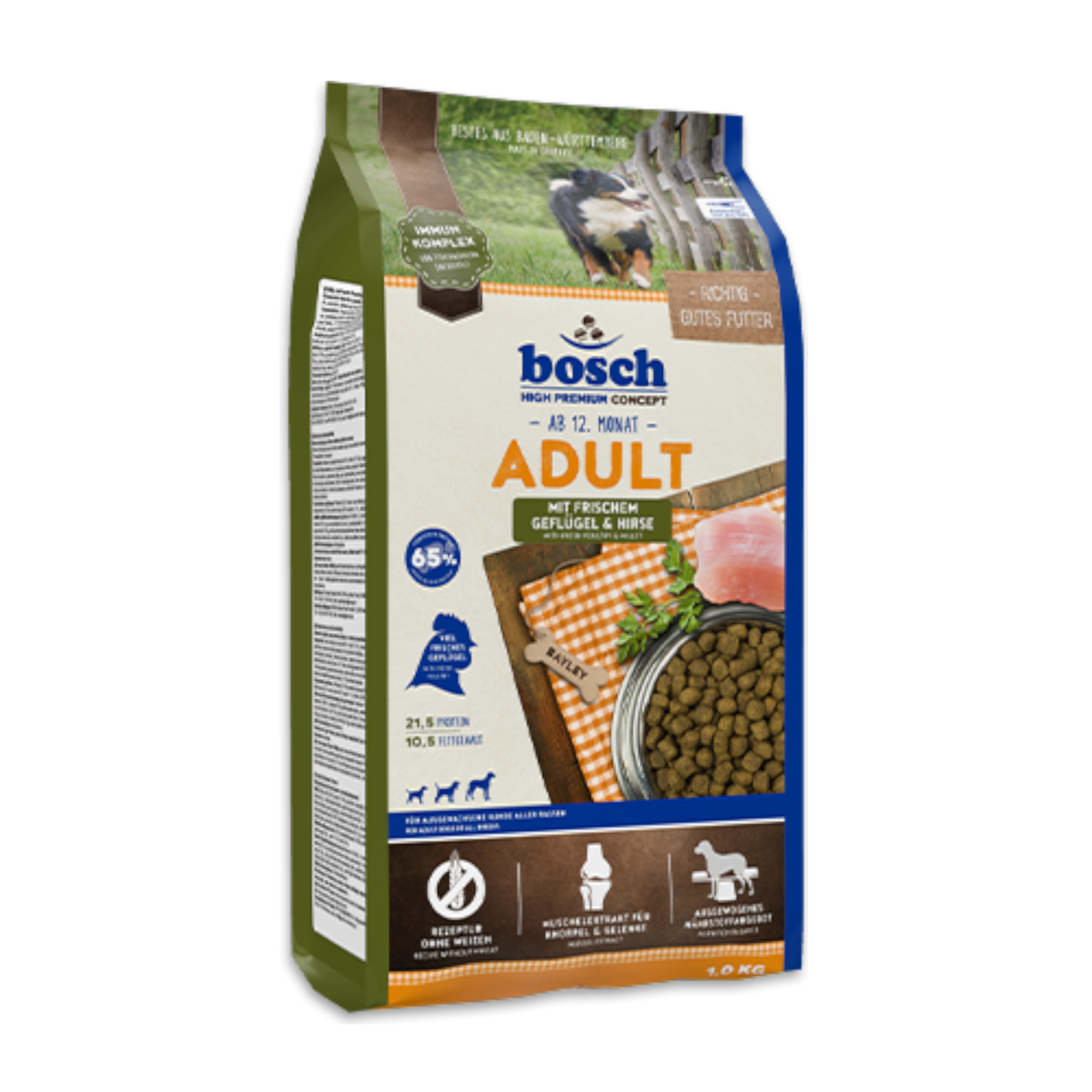 bosch Adult mit Geflügel & Hirse  Ausgewogene Vollnahrung für ausgewachsene Hunde mit normaler Aktivität