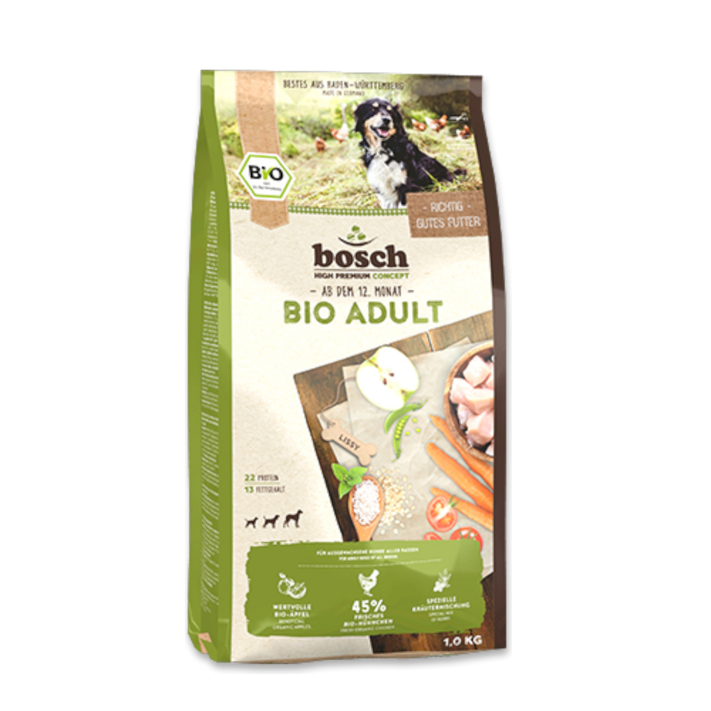 bosch Bio Adult – Ausgewogene Premium-Ernährung mit Bio-Hühnchen & Apfel