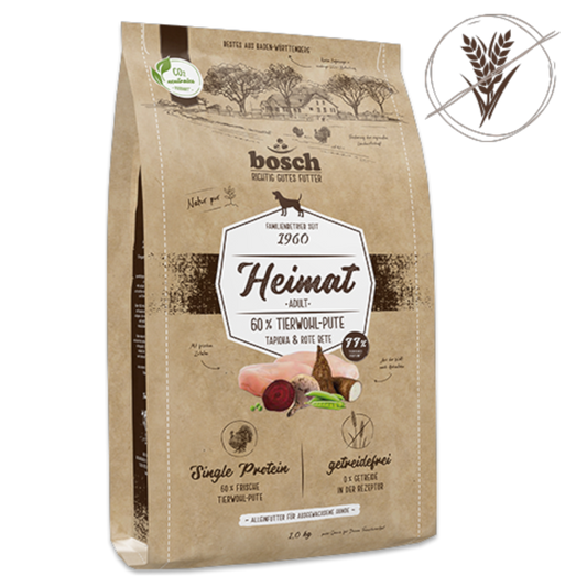 bosch Heimat Adult – Getreidefreies Single-Protein-Menü mit frischer Tierwohl-Pute