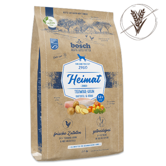 bosch Heimat Junior – Getreidefreies Premium-Menü mit frischem Tierwohl-Huhn & MSC-Fisch