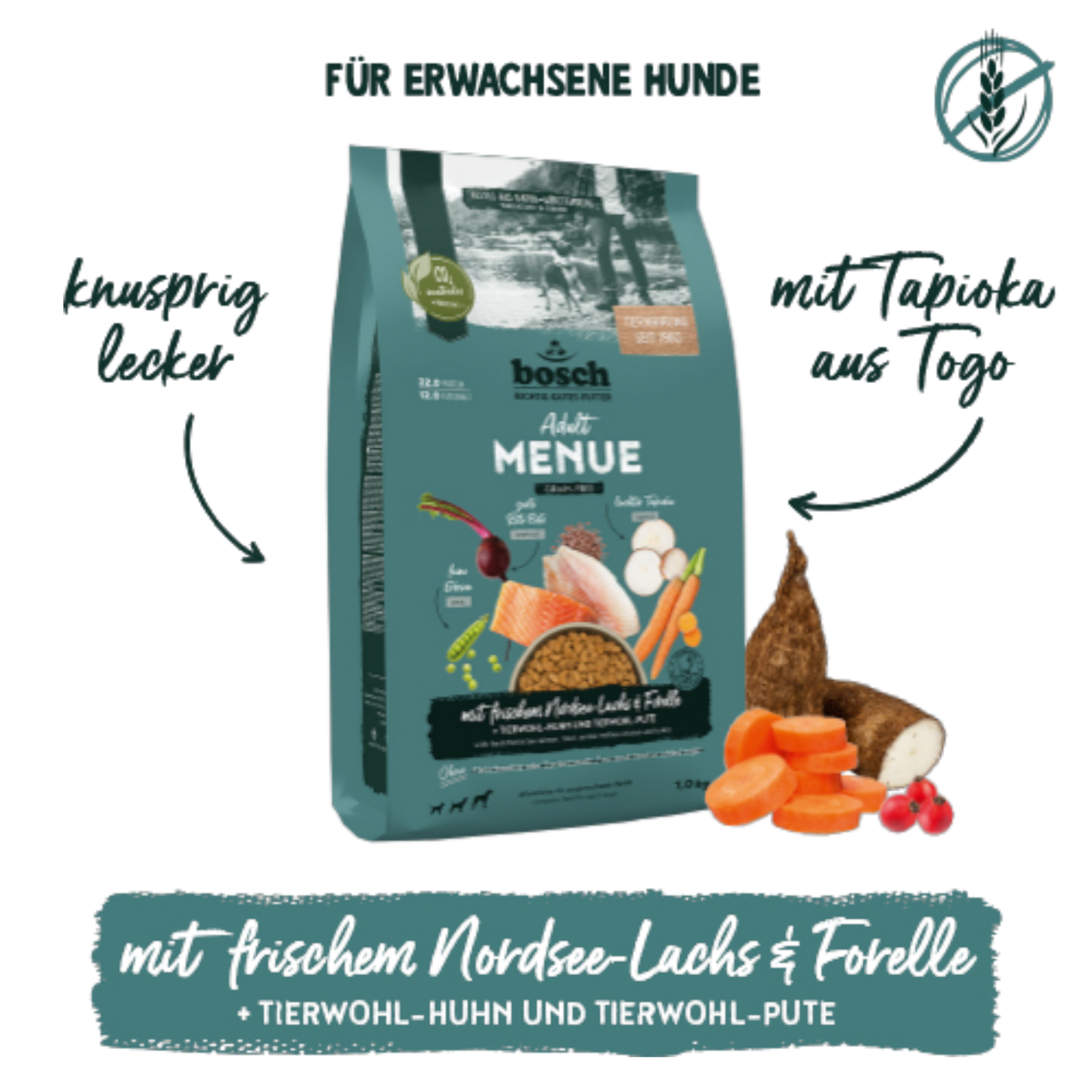 bosch MENUE Adult – Getreidefreies Knuspermenü mit Nordsee-Lachs & Forelle